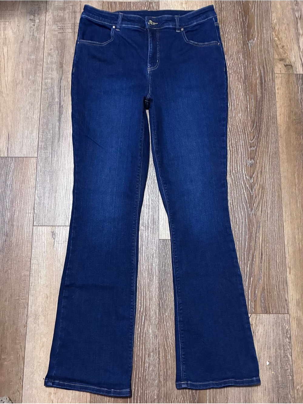 Women With Control Flare Bootcut Stretch Jeans 14 Tall Long Dark Wash NWOT Boho